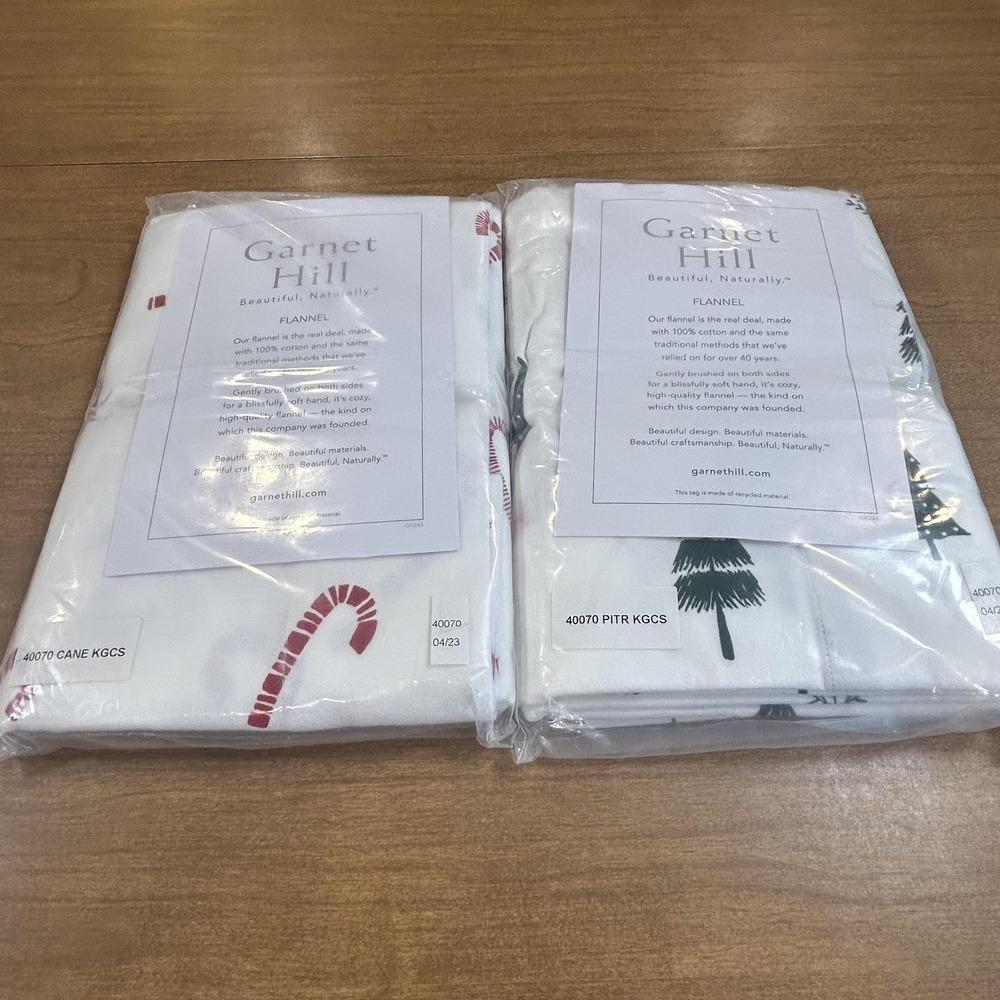 Set 4 Garnet Hill Flannel King Pillowcases 20x36 Candy Cane Christmas Tree New